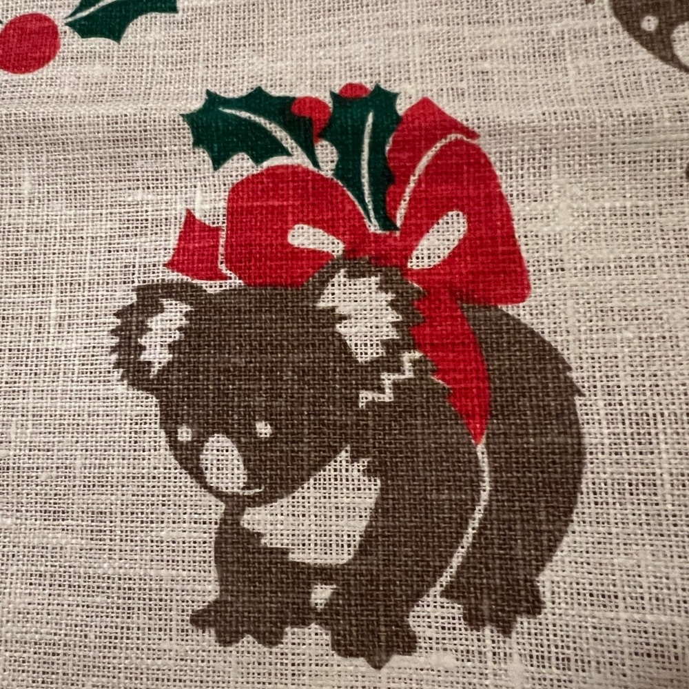 Rodriquez Pure Linen Tea Towel Hand Australia Vintage Koala Bear Christmas Holly